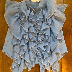 MummyMoon Button Up Ruffled Sleeveless Blouse - Girls
